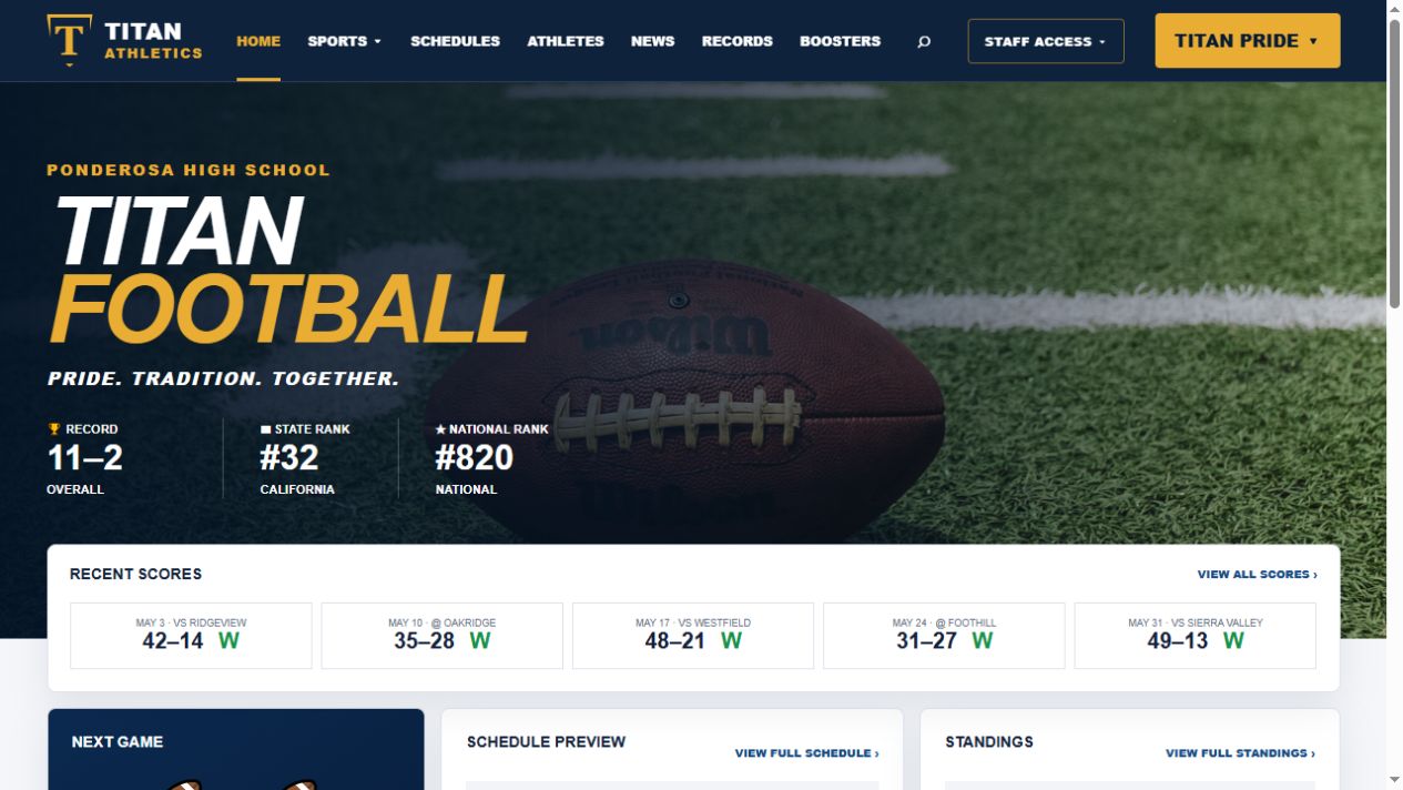 Screenshot of Titan Athletics