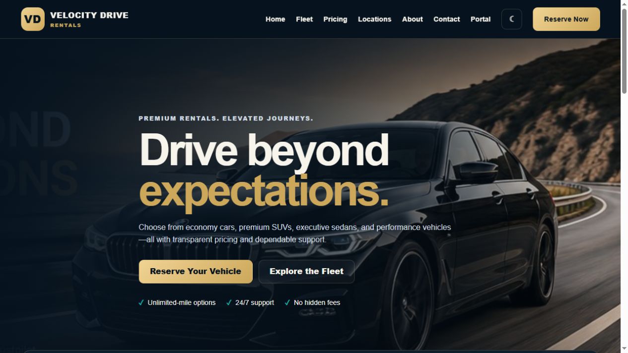 Screenshot of Velocity Drive Rentals